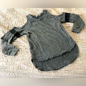 Star Wars Wmn's M Dark Grey/Black Mesh Open Shoulder Front Studs long sleeve top